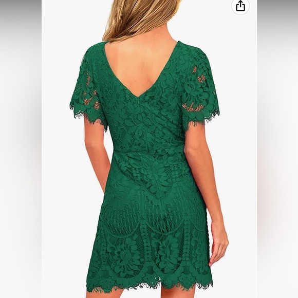 MSLG Elegant Round Neck V-Back Floral Lace Green Cocktail Dress - NWT - Picture 2 of 5